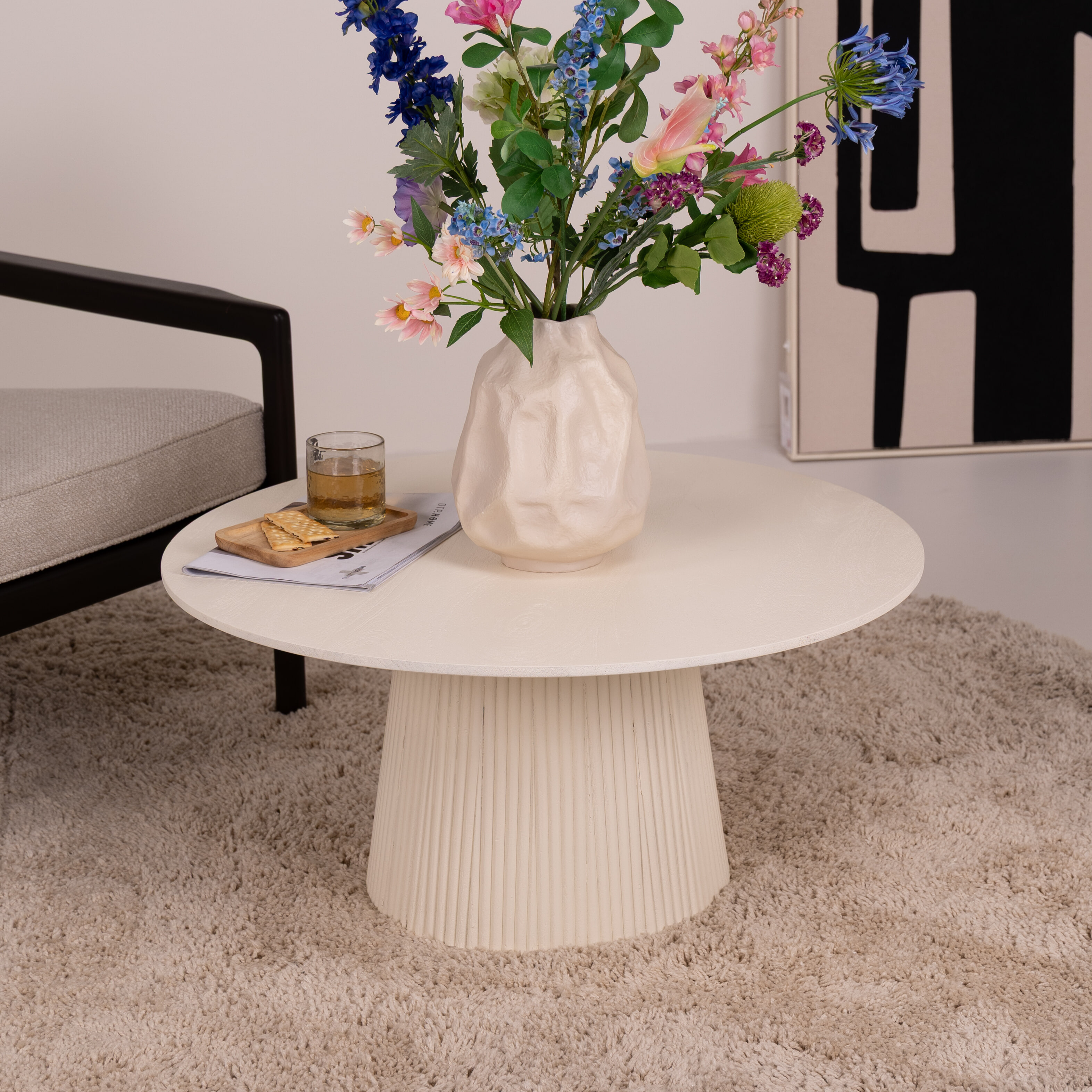 Livingfurn Ronde Salontafel Patrice Mangohout, 80cm - Ivoor
