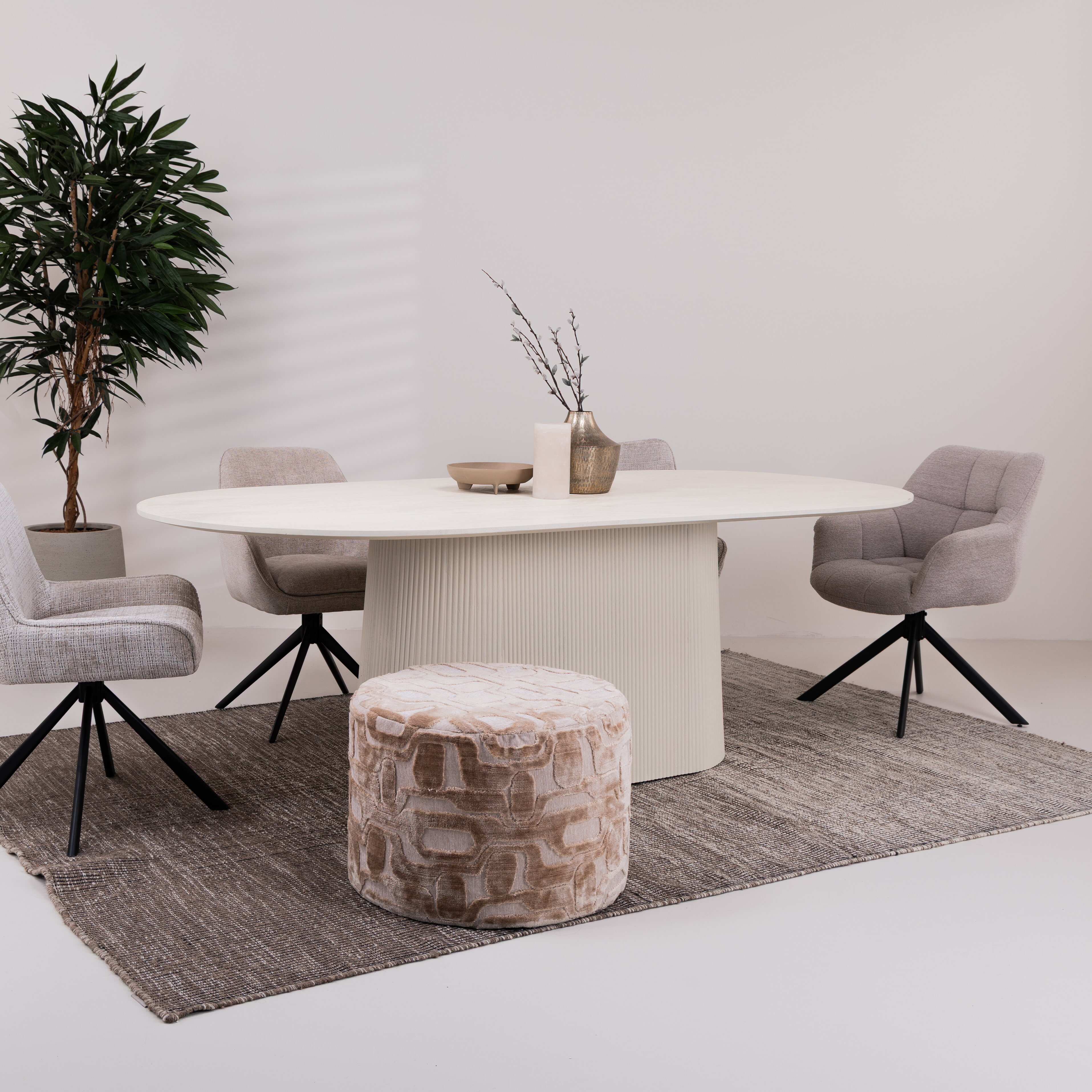 Livingfurn Ovale Eettafel Patrice Mangohout, 230 x 110cm - Ivoor - Ovaal