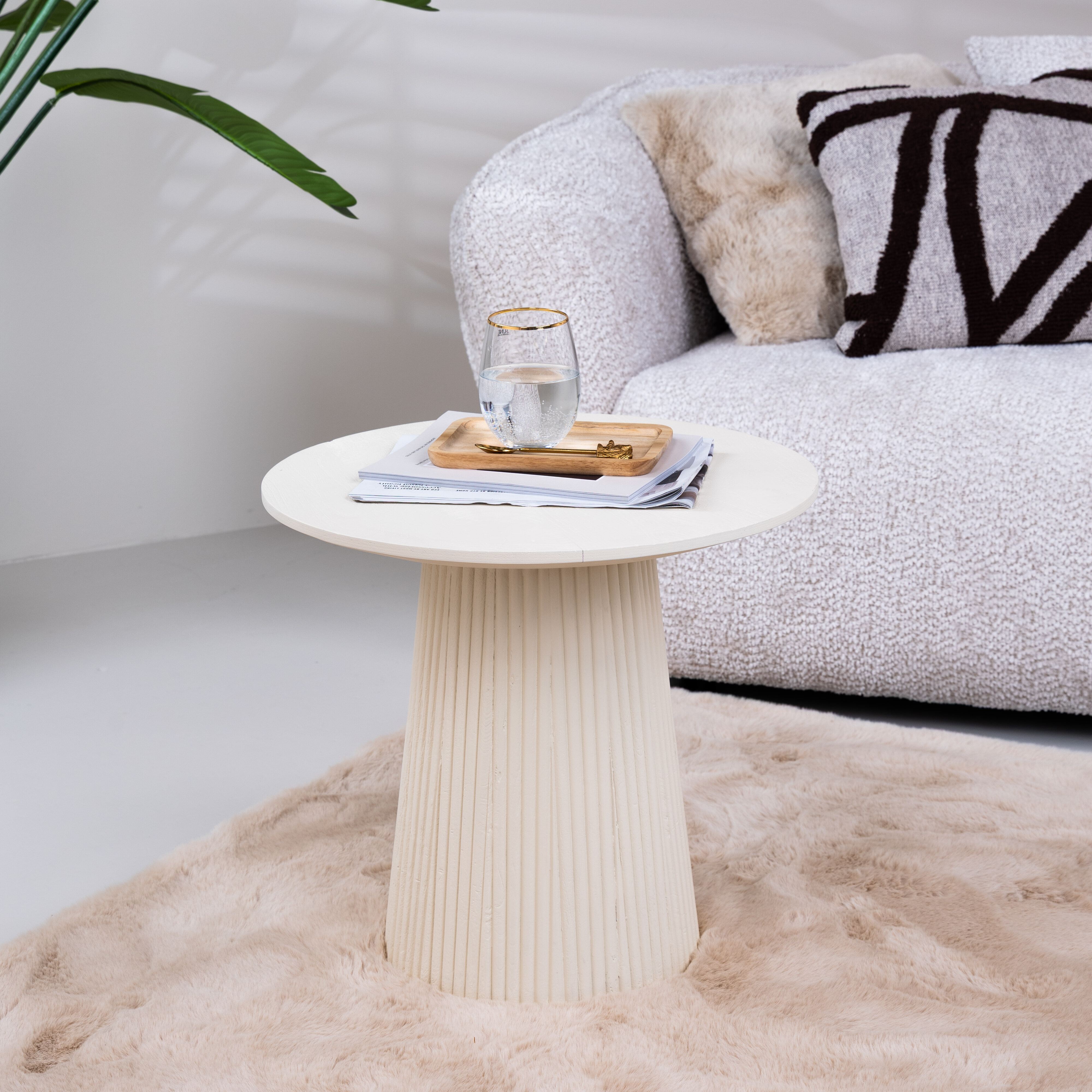 Livingfurn Ronde Bijzettafel Patrice Mangohout, 50cm - Ivoor
