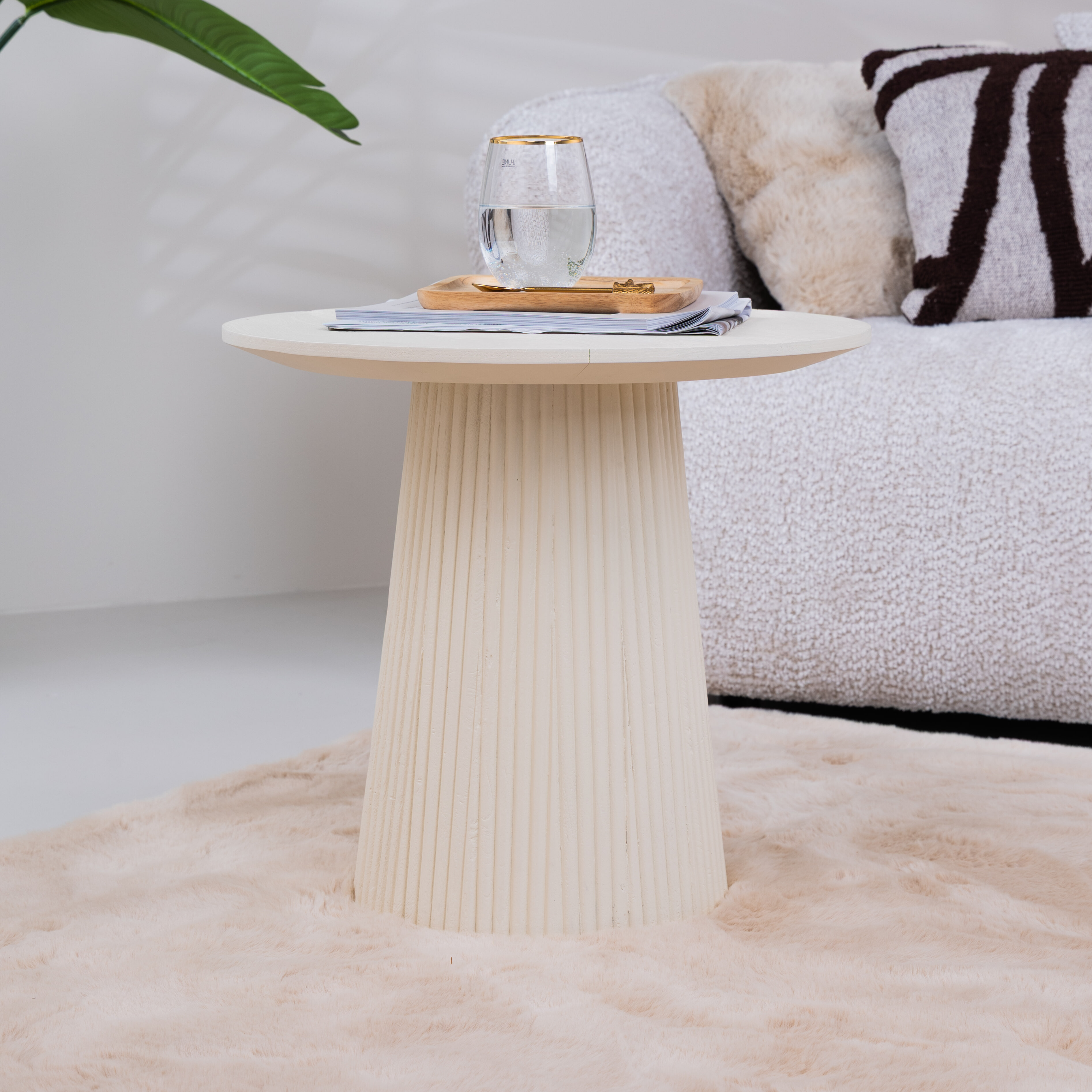 Sohome Ronde Bijzettafel 'Puck' Mangohout, 50cm, kleur Ivoor