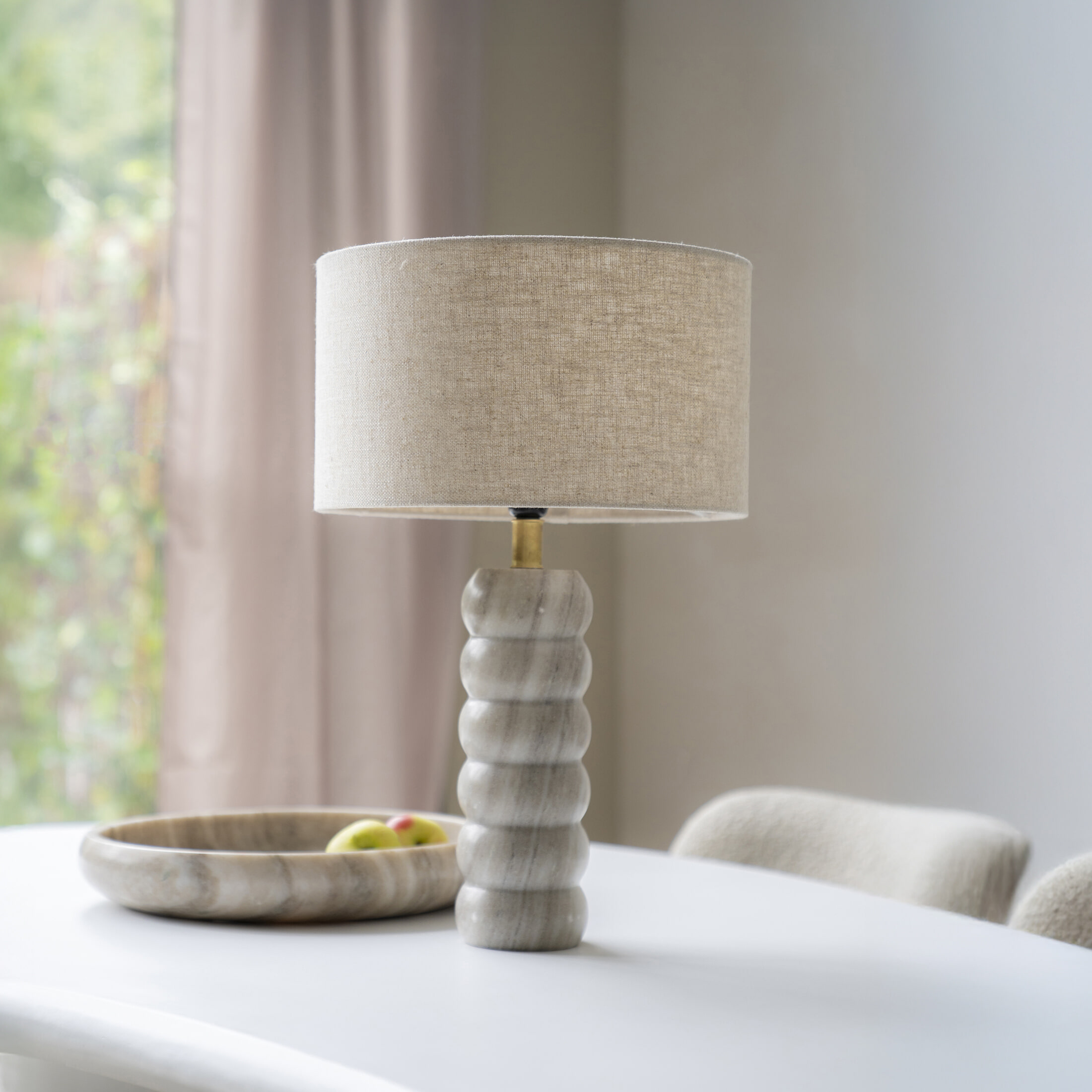 By-Boo Tafellamp Patron Marmer en Linnen, 55cm - Beige
