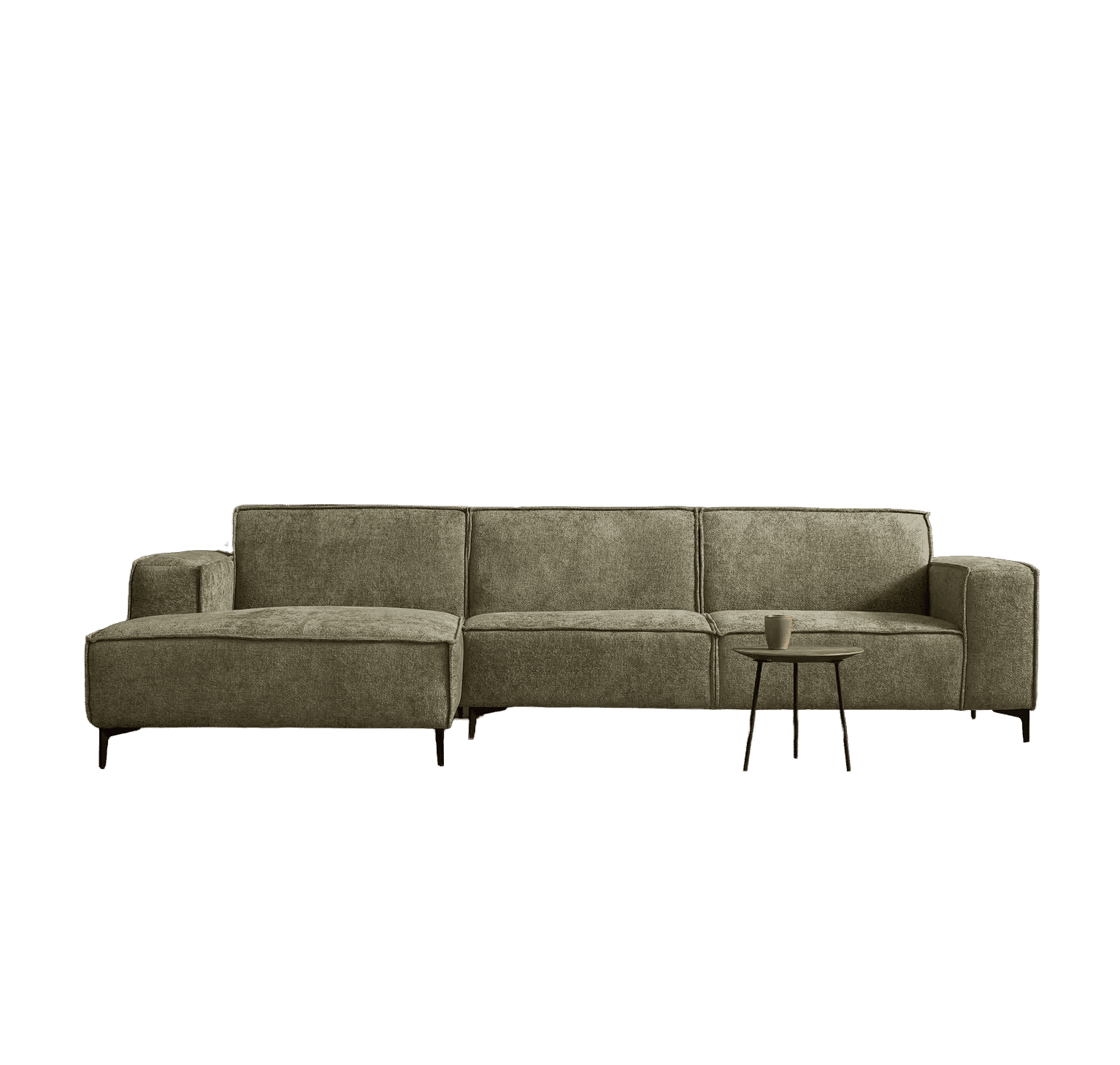 PEPP Interiors Loungebank 'River' 304cm, met chaise longue links, Chenille, kleur Groen