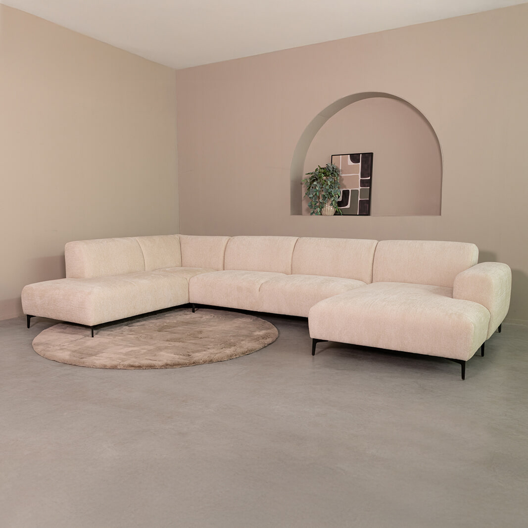 LABEL51 U-bank Merido Links, 368cm, Raven stof - Naturel