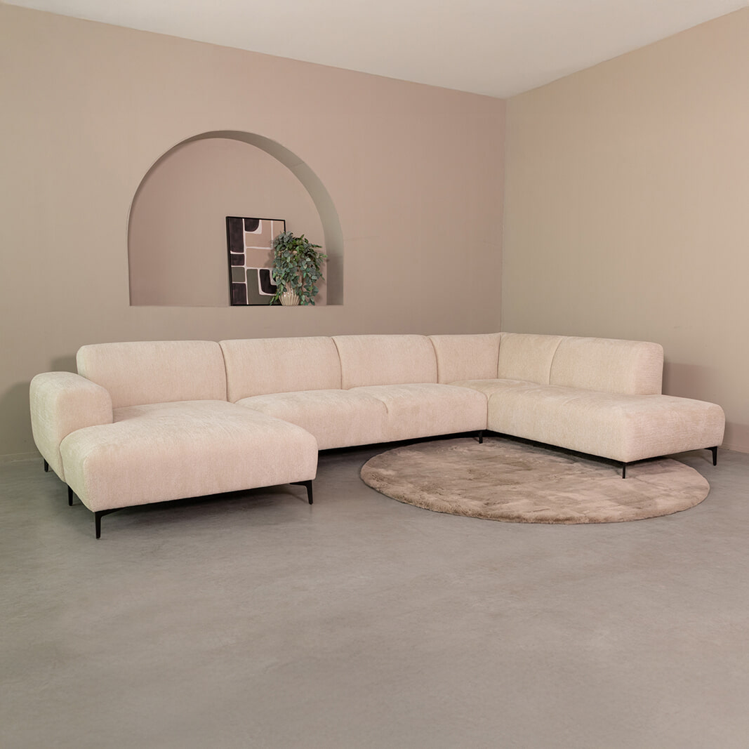 LABEL51 U-bank 'Merido' Rechts, 368cm, Raven stof, kleur Naturel