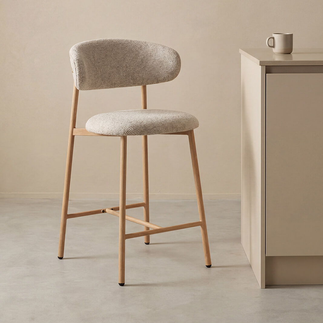 LABEL51 Barkruk Kaito Prestige-stof - Beige/Naturel (zithoogte 64cm)