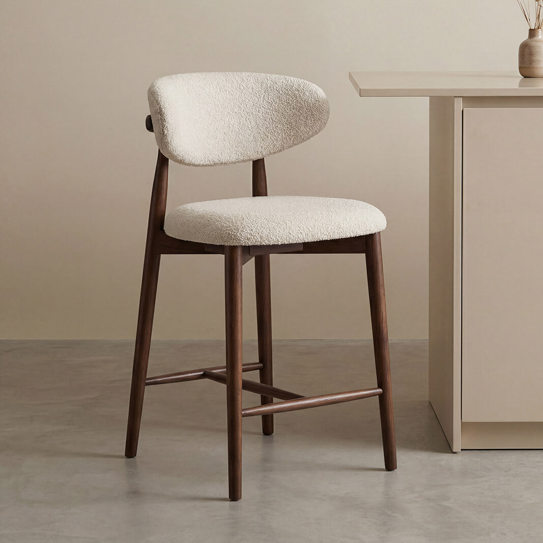 LABEL51 Barkruk Kyoto Superb-stof en walnoot essenhout - Naturel (zithoogte 64cm)