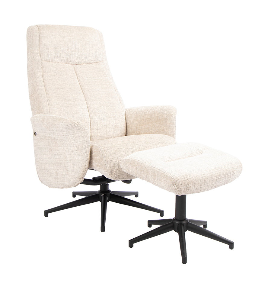 LABEL51 Draaifauteuil Tumba Met hocker, Cremona stof - Naturel/Zwart