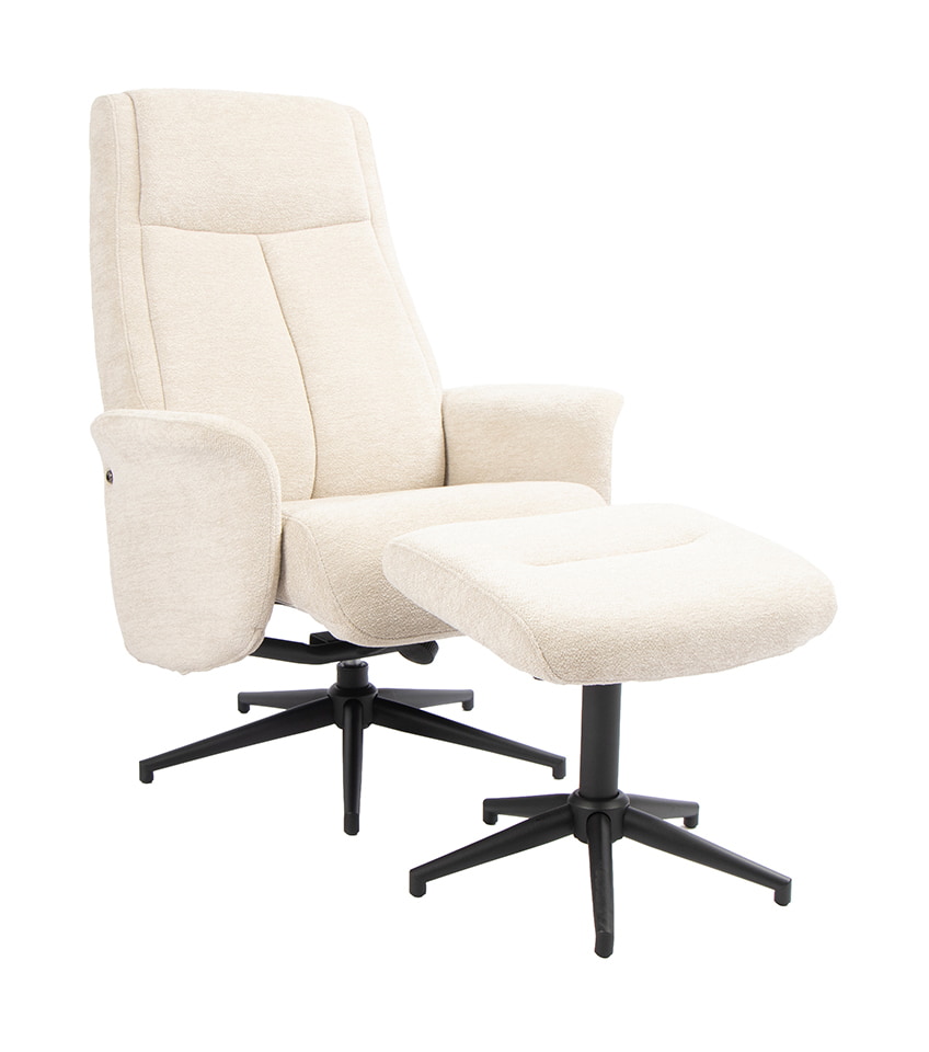 LABEL51 Draaifauteuil Tumba Met hocker, Raven stof - Naturel/Zwart