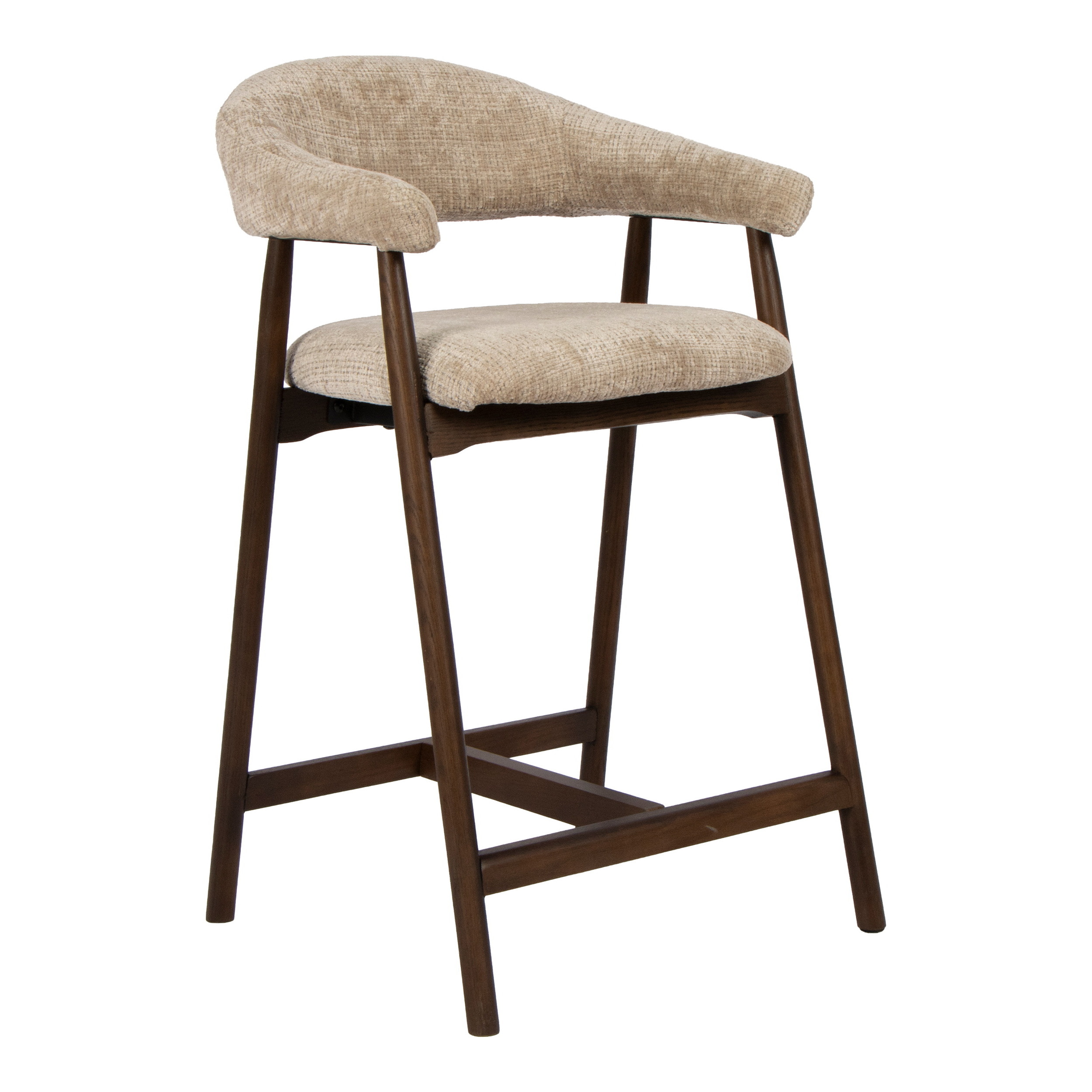 LABEL51 Barkruk Maren Cremona stof en walnoot - Beige (zithoogte 64cm)