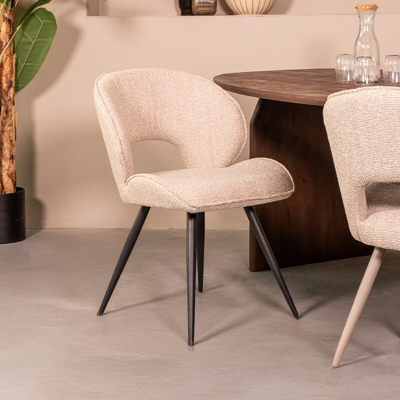 LABEL51 Eetkamerstoel Sakura Bouclé - Naturel/Zwart