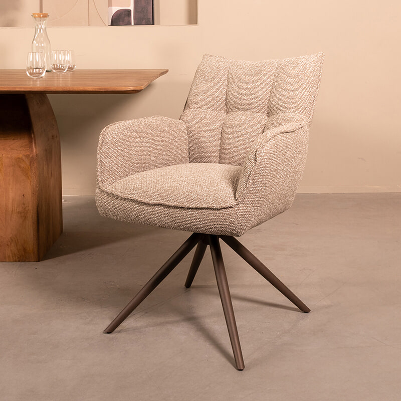 LABEL51 Draaibare Eetkamerstoel Amalfi Boucl&eacute; - Mushroom