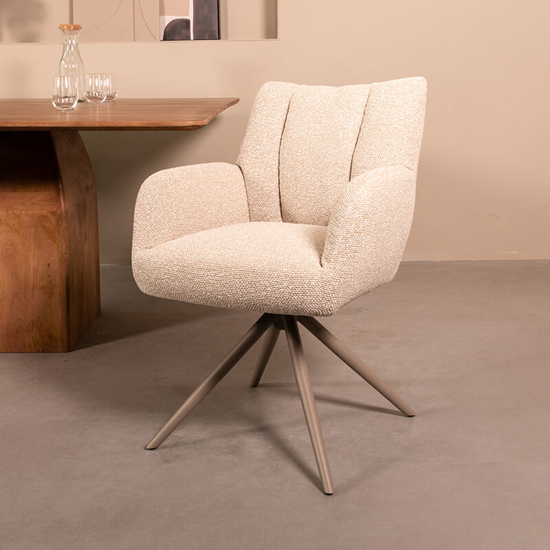 LABEL51 Draaibare Eetkamerstoel Padua Boucl&eacute; - Naturel/Taupe