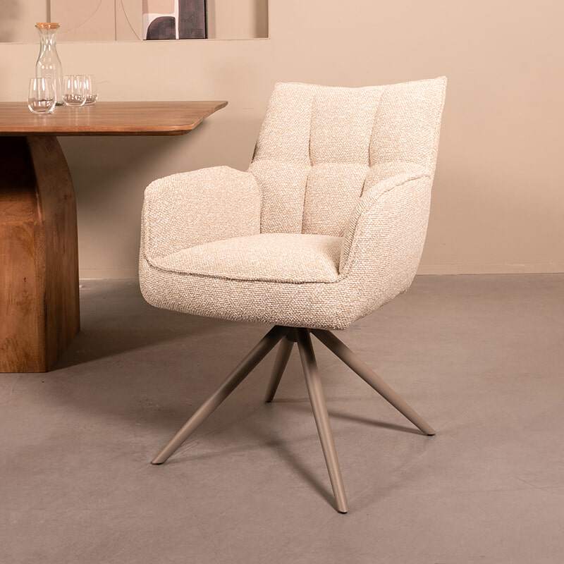 LABEL51 Draaibare Eetkamerstoel Amalfi Boucl&eacute; - Naturel/Taupe