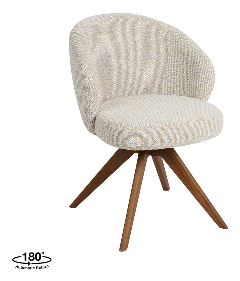 LABEL51 Draaibare Eetkamerstoel Sabi Boucl&eacute; - Naturel/Walnoot