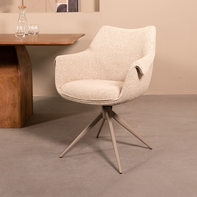 LABEL51 Draaibare Eetkamerstoel Narum Bouclé - Naturel/Taupe