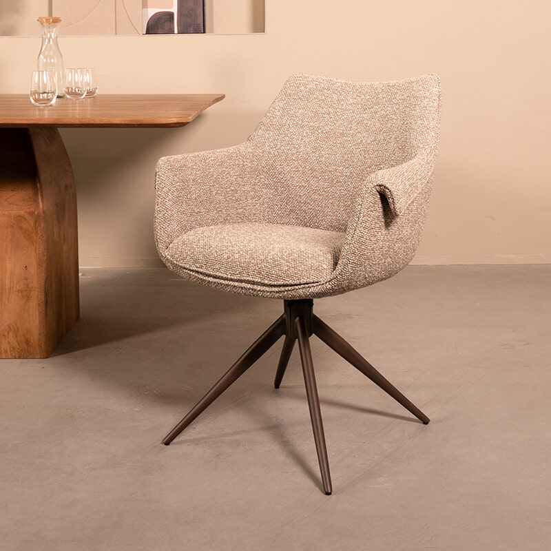 LABEL51 Draaibare Eetkamerstoel Narumi Bouclé - Mushroom/Brons