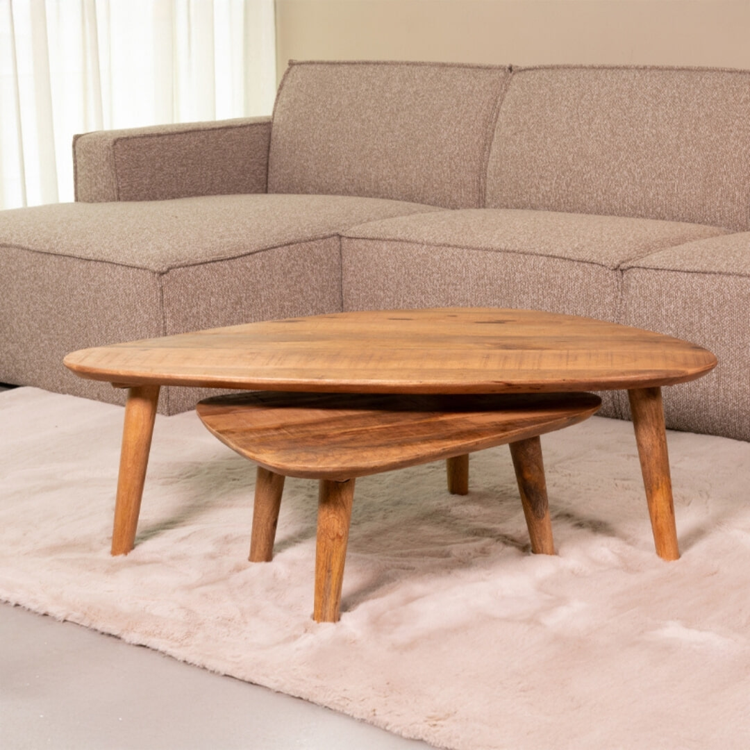 LABEL51 Organische Salontafel Gregg Naturel Rough Mangohout, Set van 2 stuks