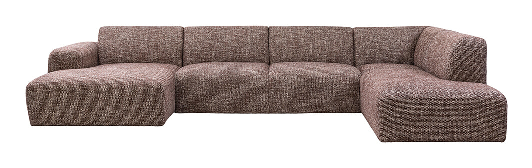 LABEL51 U-Bank Verona 380cm, Hoek Rechts, Chenille - Cherry Chocolate