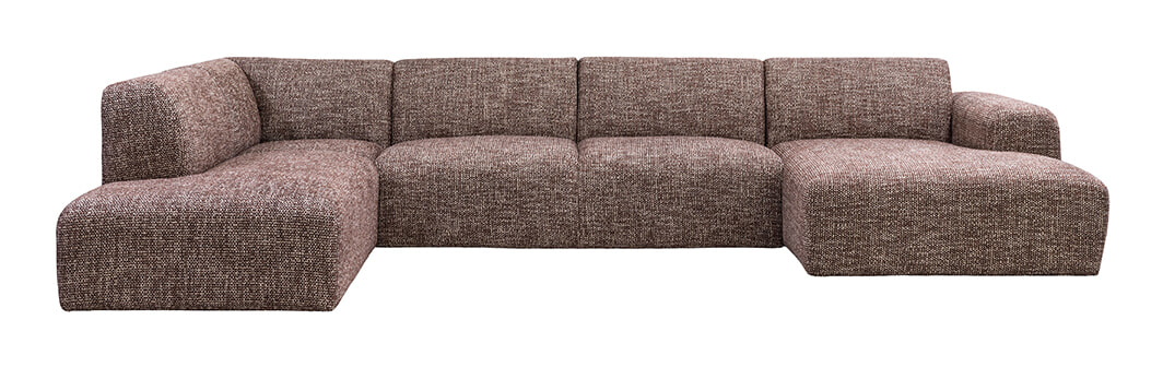 LABEL51 U-Bank Verona 380cm, Hoek Links, Chenille - Cherry Chocolate