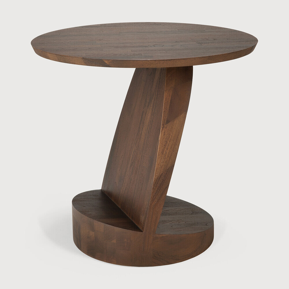 Ethnicraft Ronde Bijzettafel 'Oblic' Gevernist Teakhout, 52cm, kleur Bruin