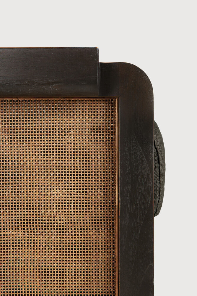 Ethnicraft Fauteuil 'Panel' Gevernist Teakhout, rotan en stof, kleur Grey Linen