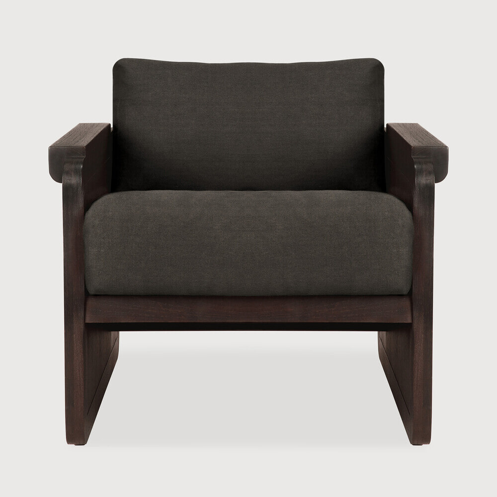 Ethnicraft Fauteuil 'Panel' Gevernist Teakhout, rotan en stof, kleur Grey Linen