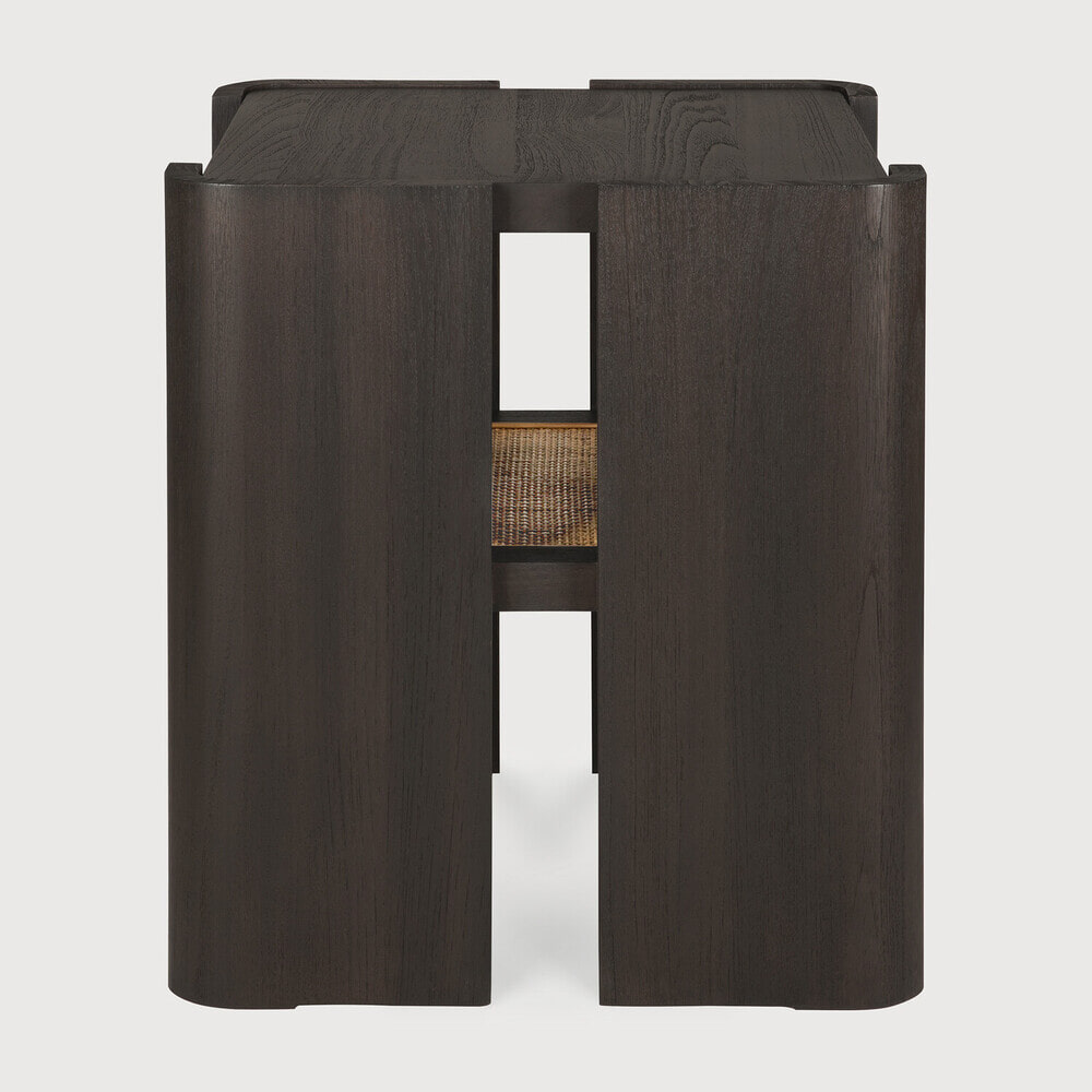 Ethnicraft Vierkante Bijzettafel 'Panel' Gevernist Teakhout en Rattan, 45 x 45cm