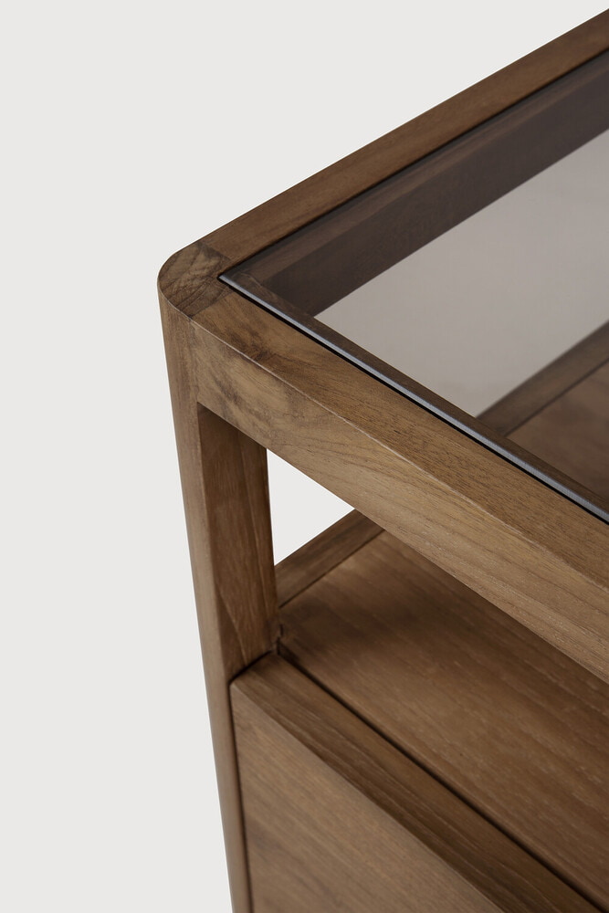 Ethnicraft Nachtkastje 'Spindle' Teakhout en glas, kleur Bruin