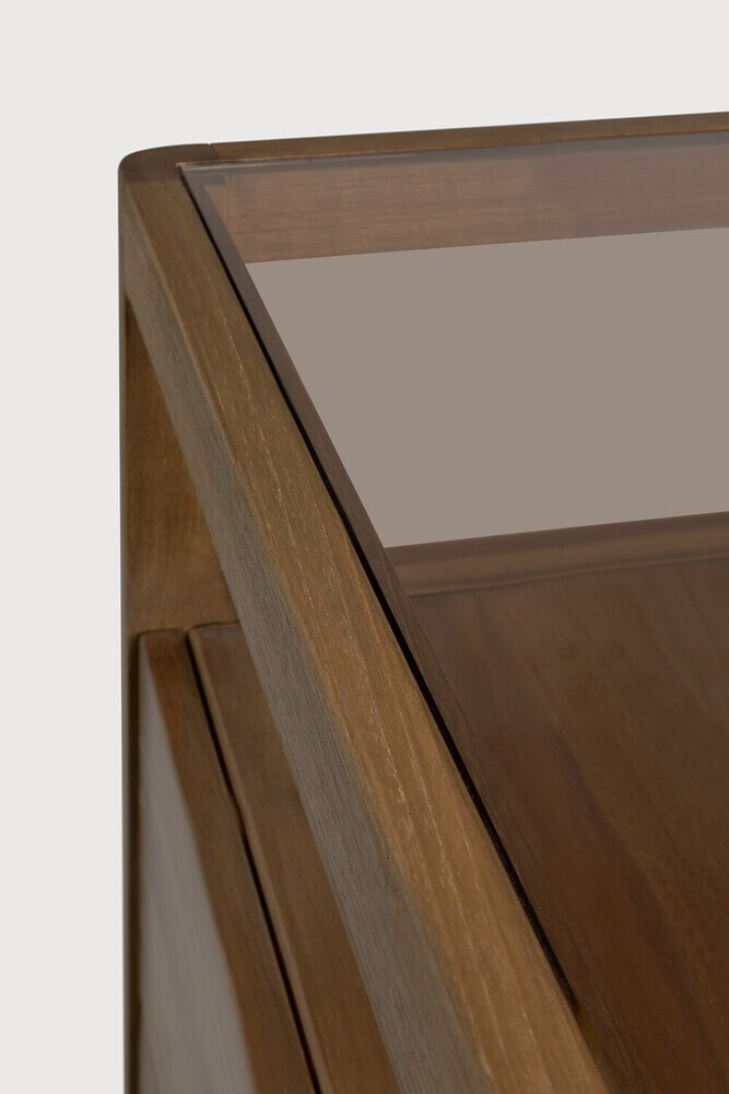 Ethnicraft Ladekast 'Spindle' Teakhout en glas, Met 3 laden, kleur Naturel