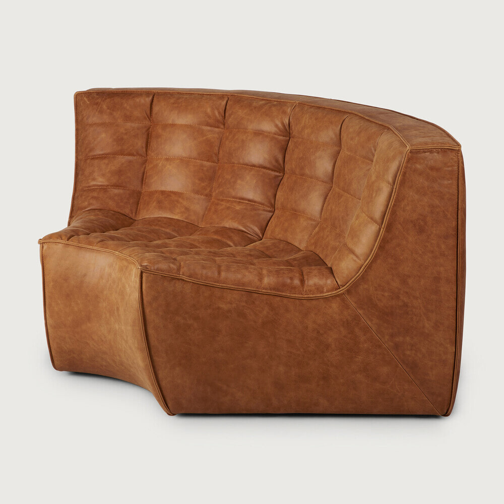 Ethnicraft Modulaire Bank 'N701' Leder, 90° Rond Hoekelement, kleur Old Saddle