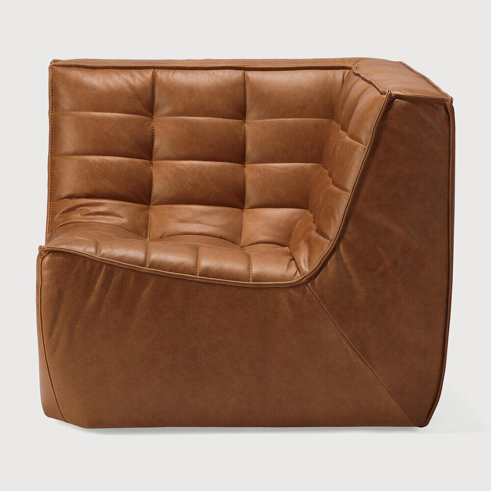 Ethnicraft Modulaire Bank 'N701' Leder, 90° Vierkante Hoekelement, kleur Old Saddle