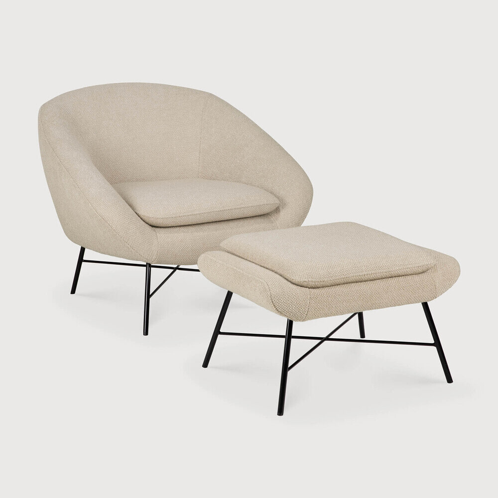 Ethnicraft Hocker 'Barrow' Structuurstof, kleur Off White