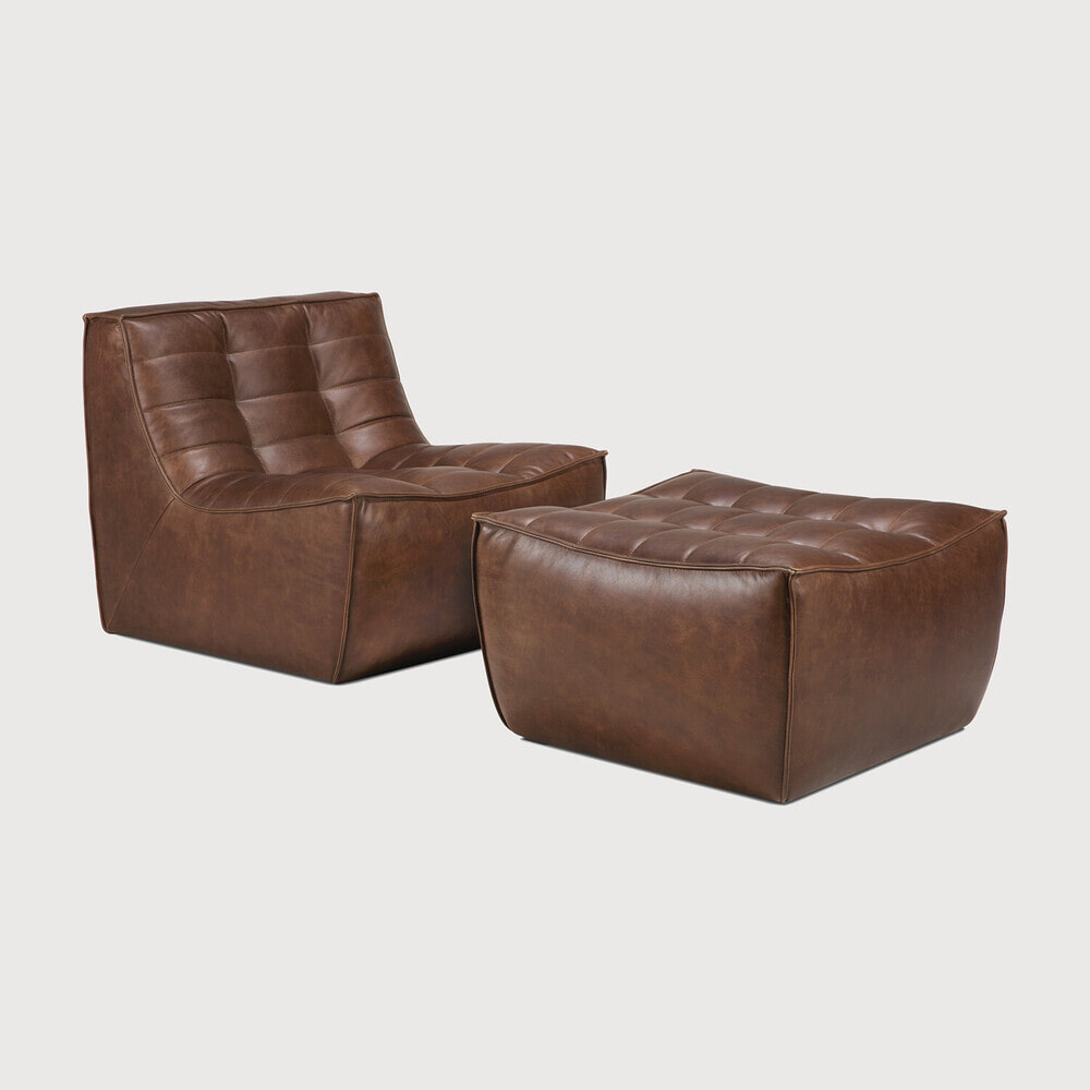 Ethnicraft Hocker 'N701' Leder, 70 x 70cm, kleur Chestnut