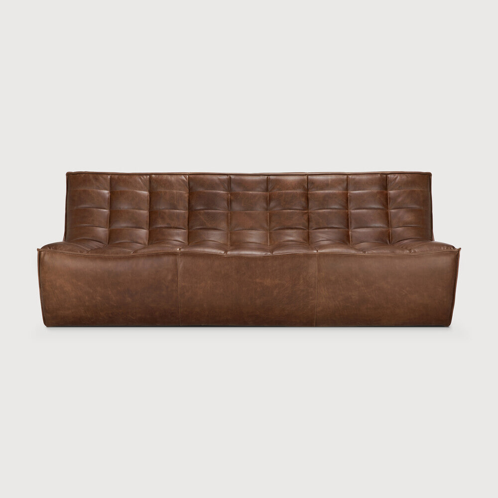 Ethnicraft Modulaire Bank N701 3-zits, Leder - Chestnut