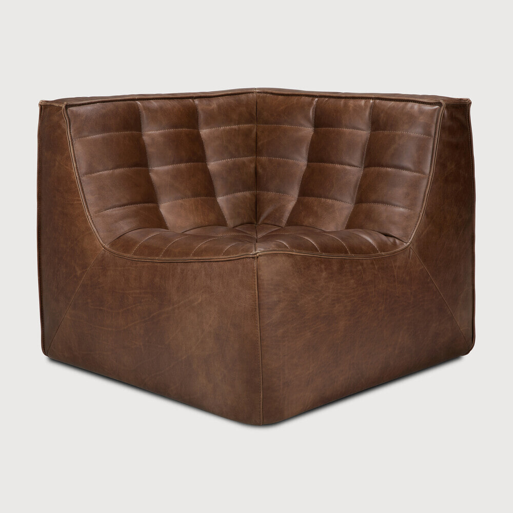 Ethnicraft Modulaire Bank N701 90° Vierkante Hoek, Leder - Chestnut