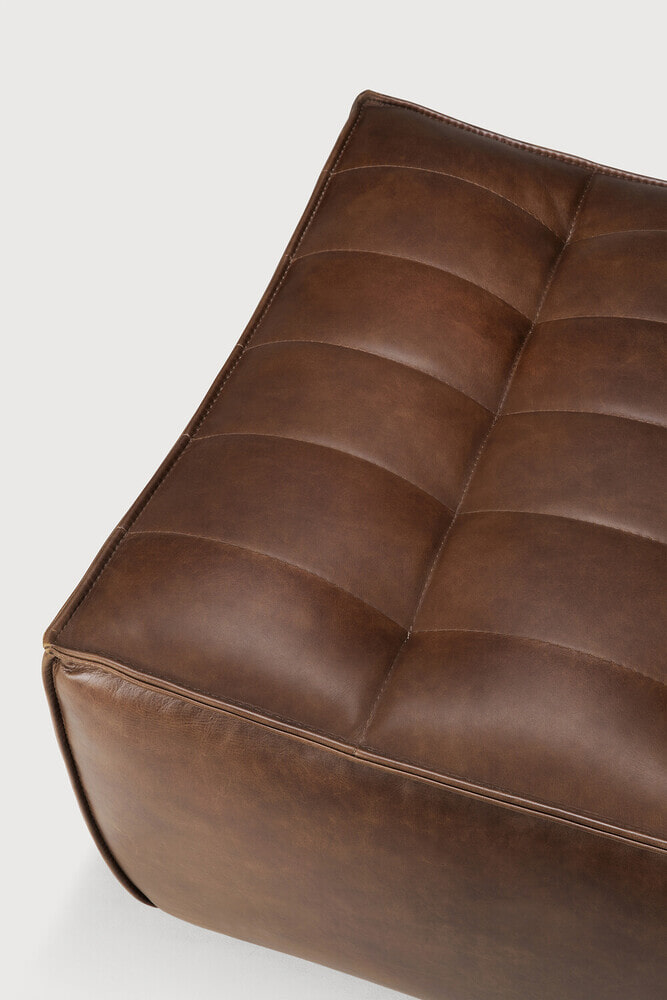 Ethnicraft Hocker 'N701' Leder, 70 x 70cm, kleur Chestnut