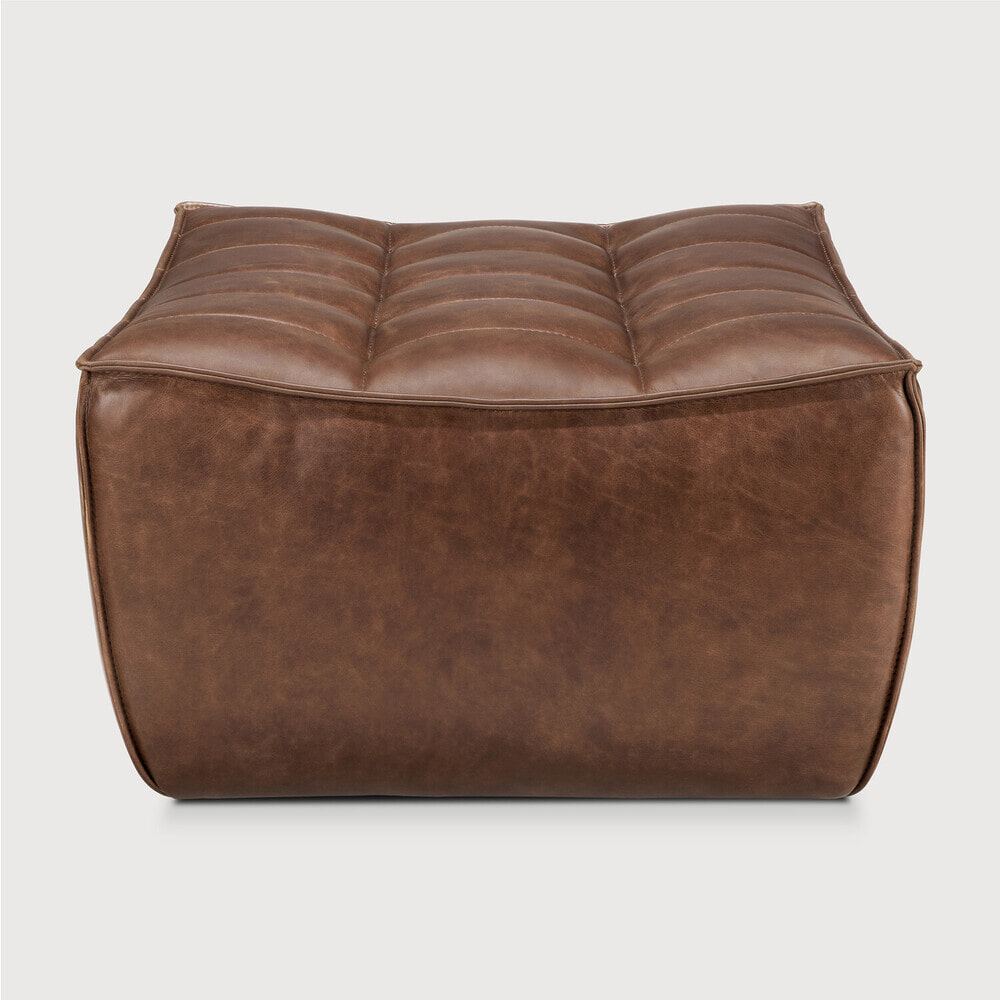 Ethnicraft Hocker 'N701' Leder, 70 x 70cm, kleur Chestnut