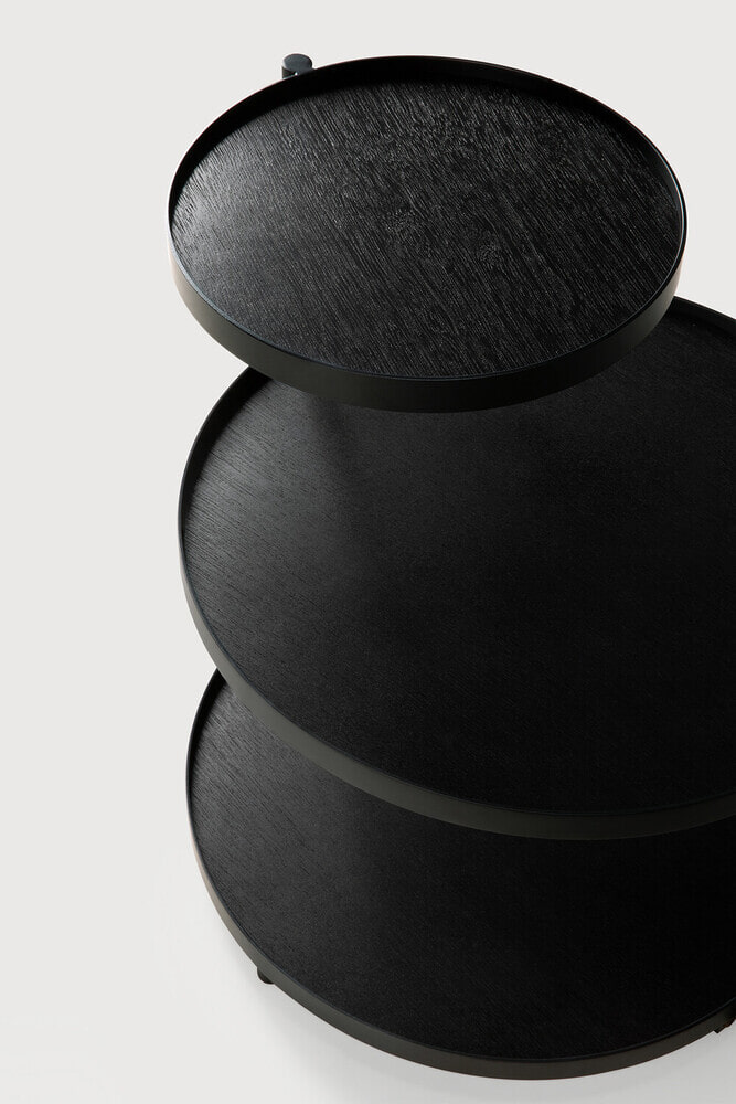 Ethnicraft Ronde Bijzettafel 'Swivel Tray' Gelakt Hout, Met 3 bladen