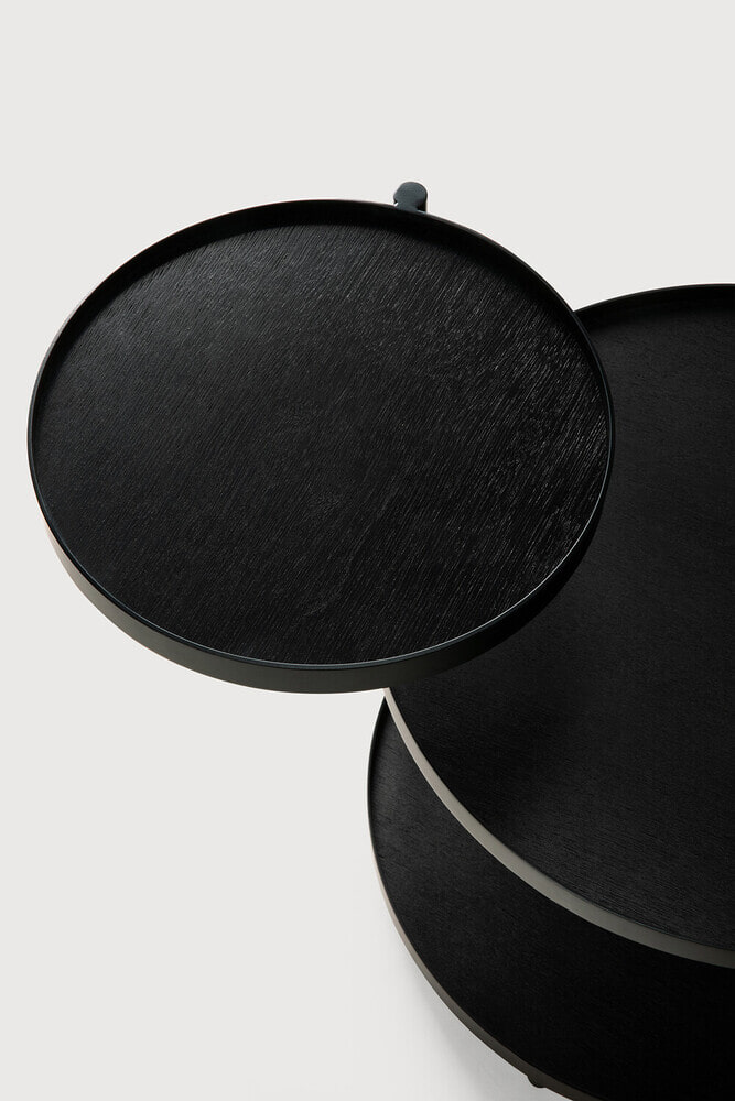 Ethnicraft Ronde Bijzettafel 'Swivel Tray' Gelakt Hout, Met 3 bladen