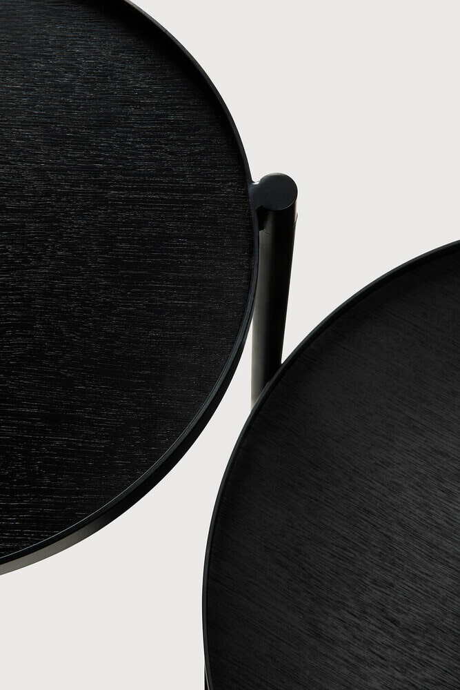 Ethnicraft Ronde Bijzettafel 'Swivel Tray' Gelakt Hout, Met 3 bladen