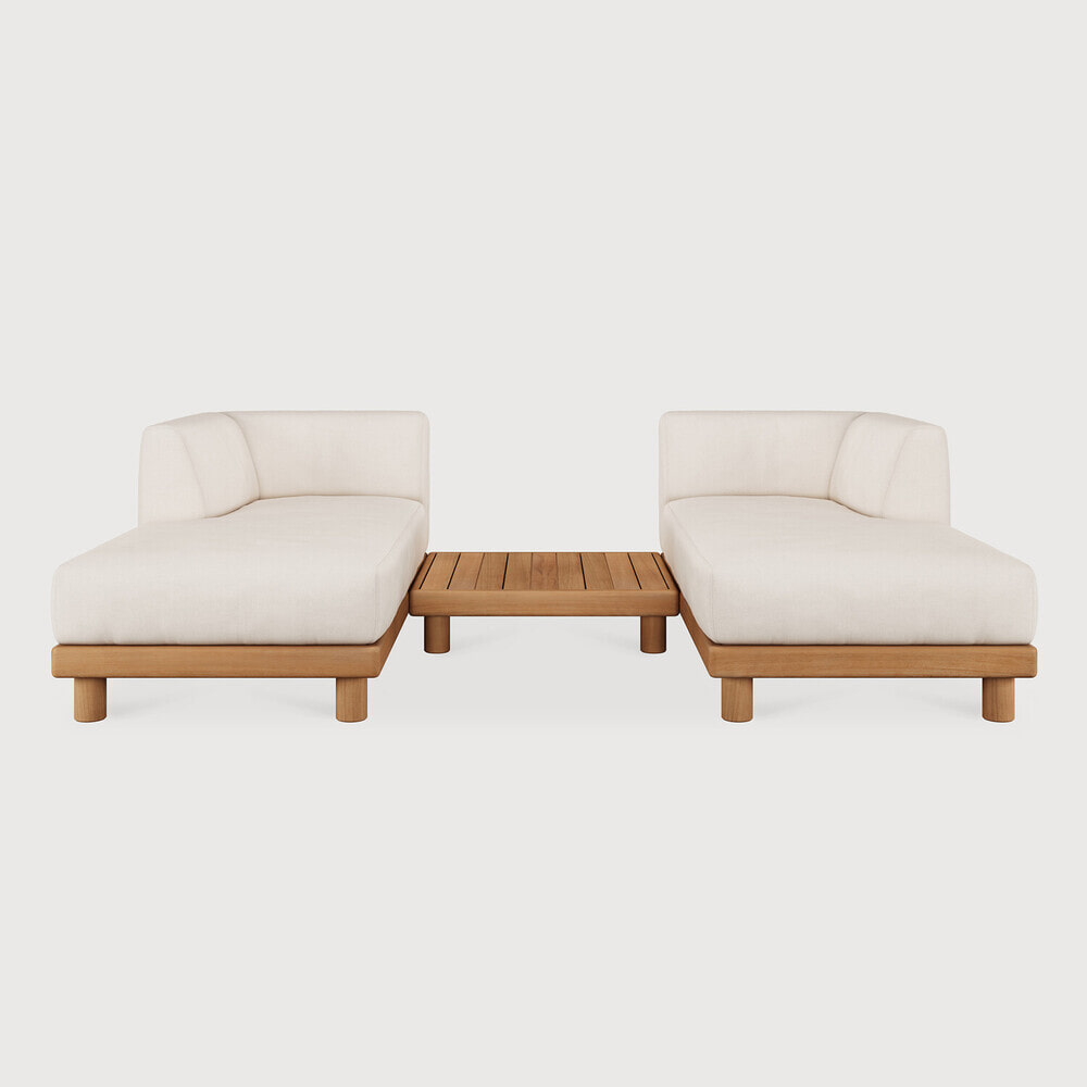 Ethnicraft Modulaire Loungebank 'Monocle' Lounge links en rechts met salontafel, Teakhout