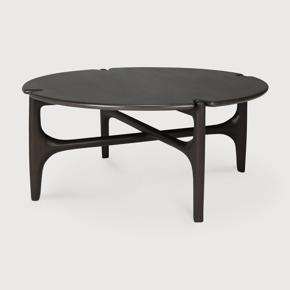 Ethnicraft Ronde Salontafel 'PI' Gevernist Mahoniehout, 80cm, kleur Donkerbruin