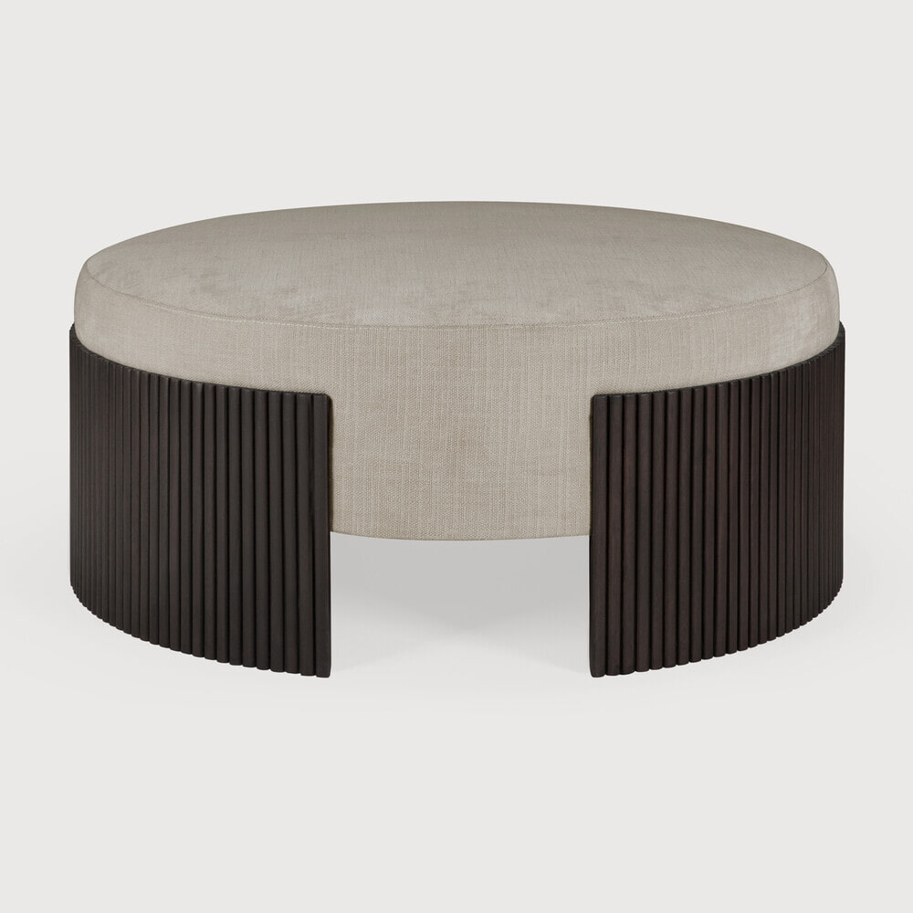 Ethnicraft Poef Roller Max 85cm, Mahoniehout en stof - Donkerbruin
