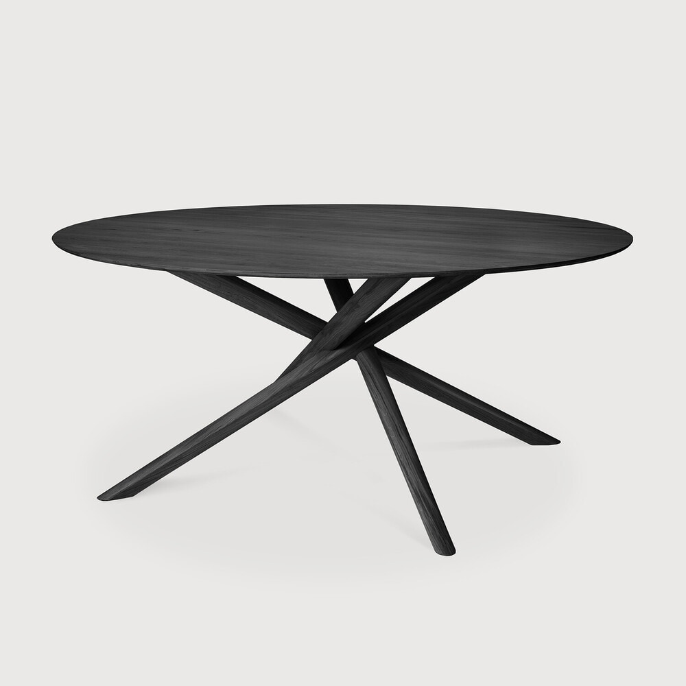 Ethnicraft Ronde Eettafel 'Mikado' Gevernist Eikenhout, 150cm, kleur Zwart