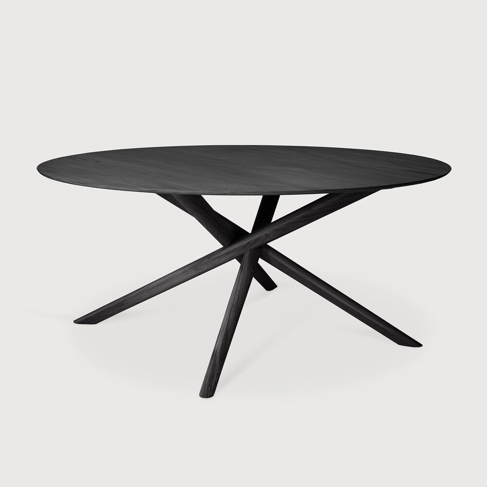Ethnicraft Ronde Eettafel 'Mikado' Gevernist Eikenhout, 150cm, kleur Zwart