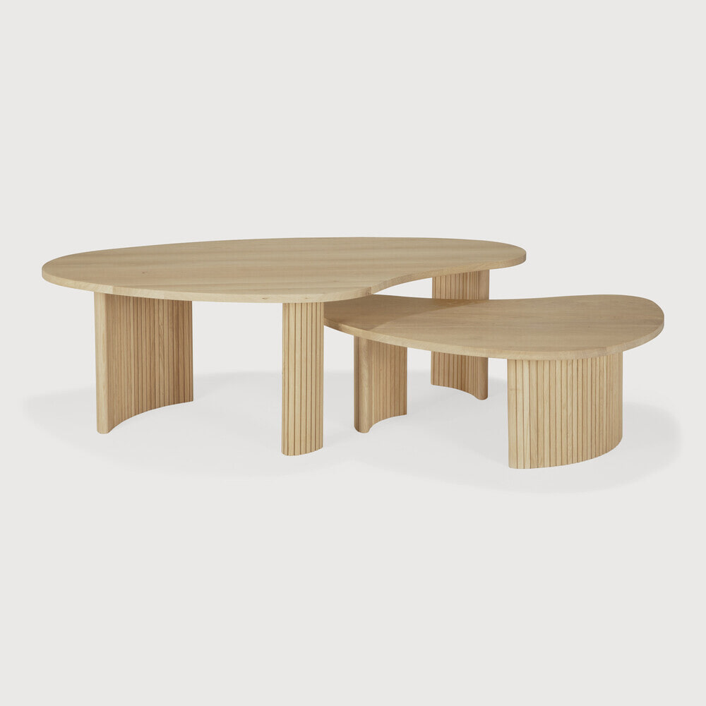 Ethnicraft Organische Salontafel Boomerang Eikenhout, set van 2 stuks - Naturel