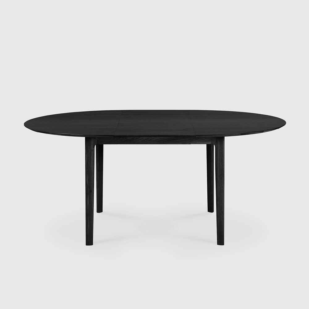 Ethnicraft Uitschuifbare Ronde Eettafel 'Bok' Gevernist Eikenhout, 129/179 x 129cm, kleur Zwart