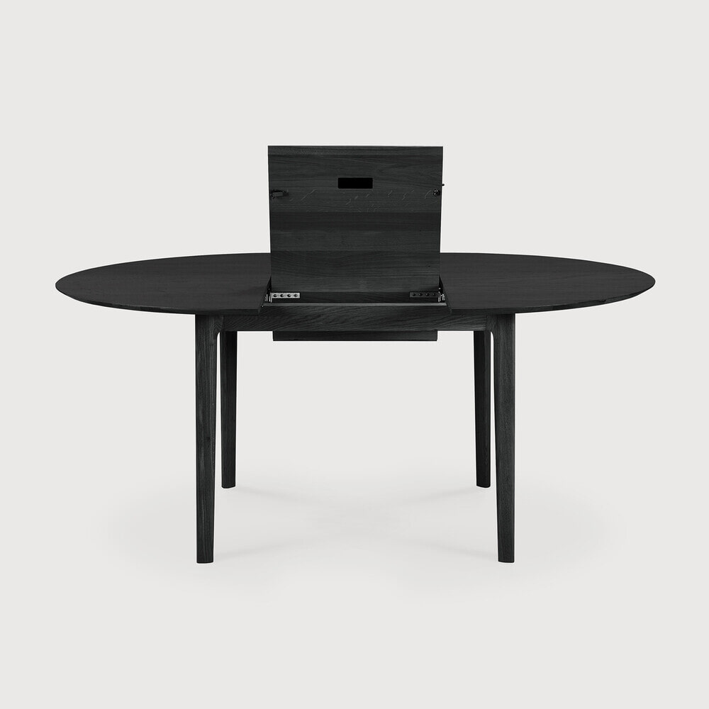 Ethnicraft Uitschuifbare Ronde Eettafel 'Bok' Gevernist Eikenhout, 129/179 x 129cm, kleur Zwart