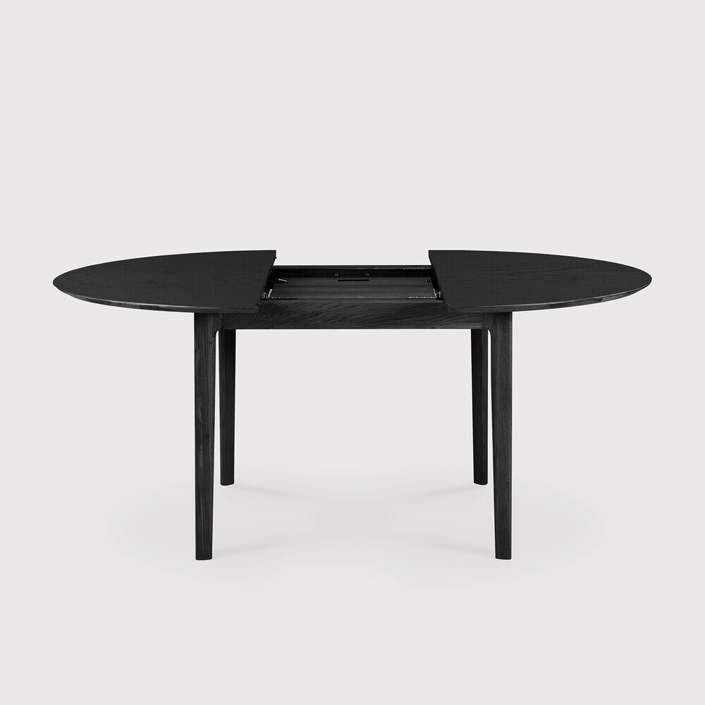 Ethnicraft Uitschuifbare Ronde Eettafel 'Bok' Gevernist Eikenhout, 129/179 x 129cm, kleur Zwart