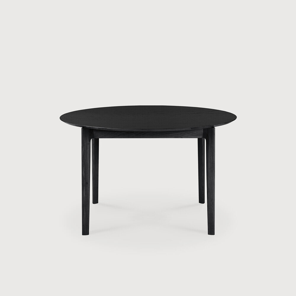Ethnicraft Uitschuifbare Ronde Eettafel 'Bok' Gevernist Eikenhout, 129/179 x 129cm, kleur Zwart